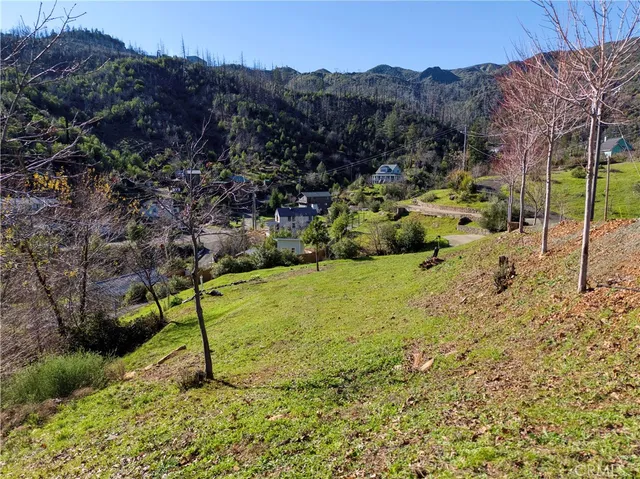 a view of a garden with a barn