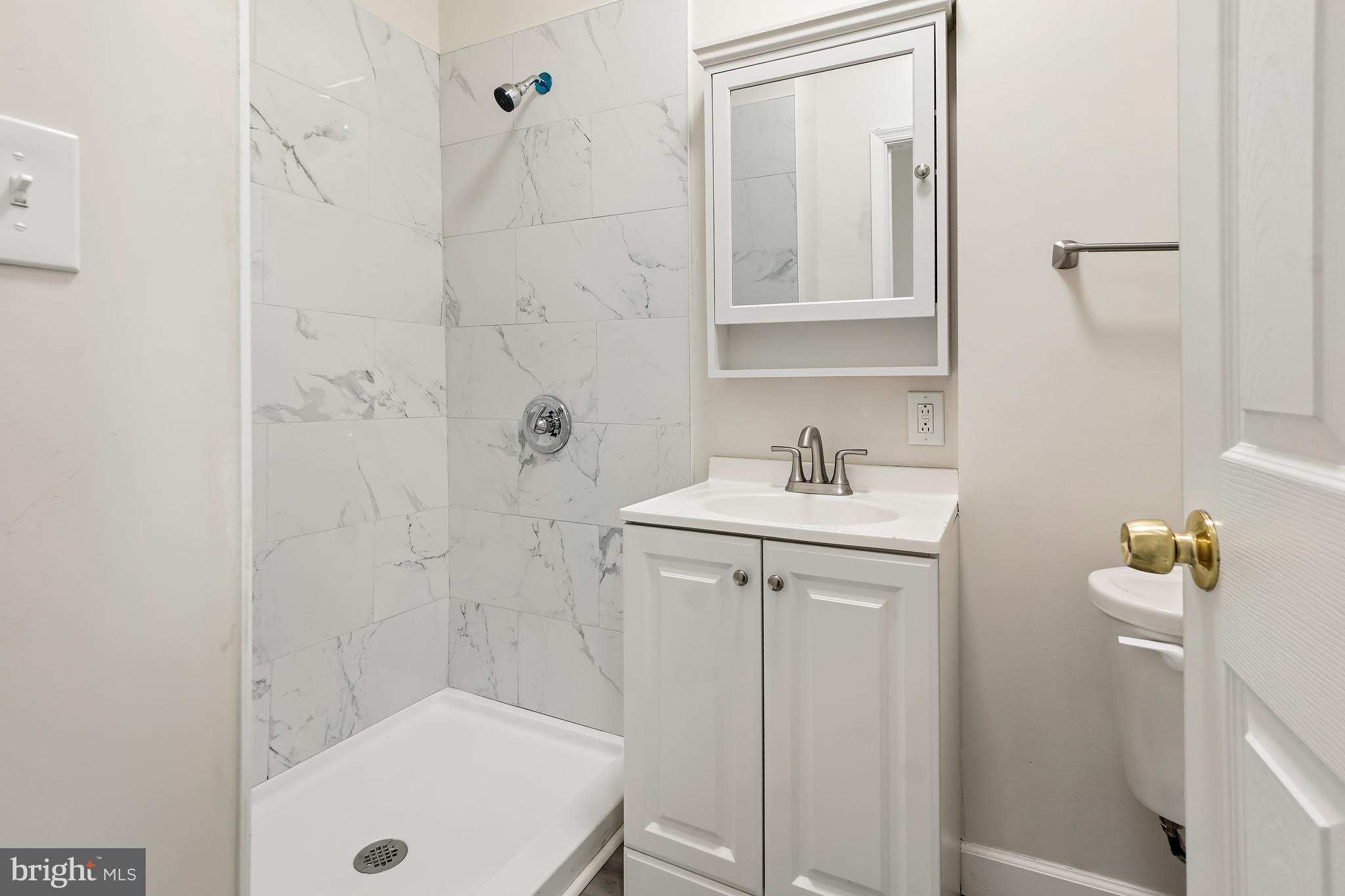 2427 East Lanvale Street Baltimore, MD 21213 - Photo 15 of 29 a bathroom with a shower sink and mirror