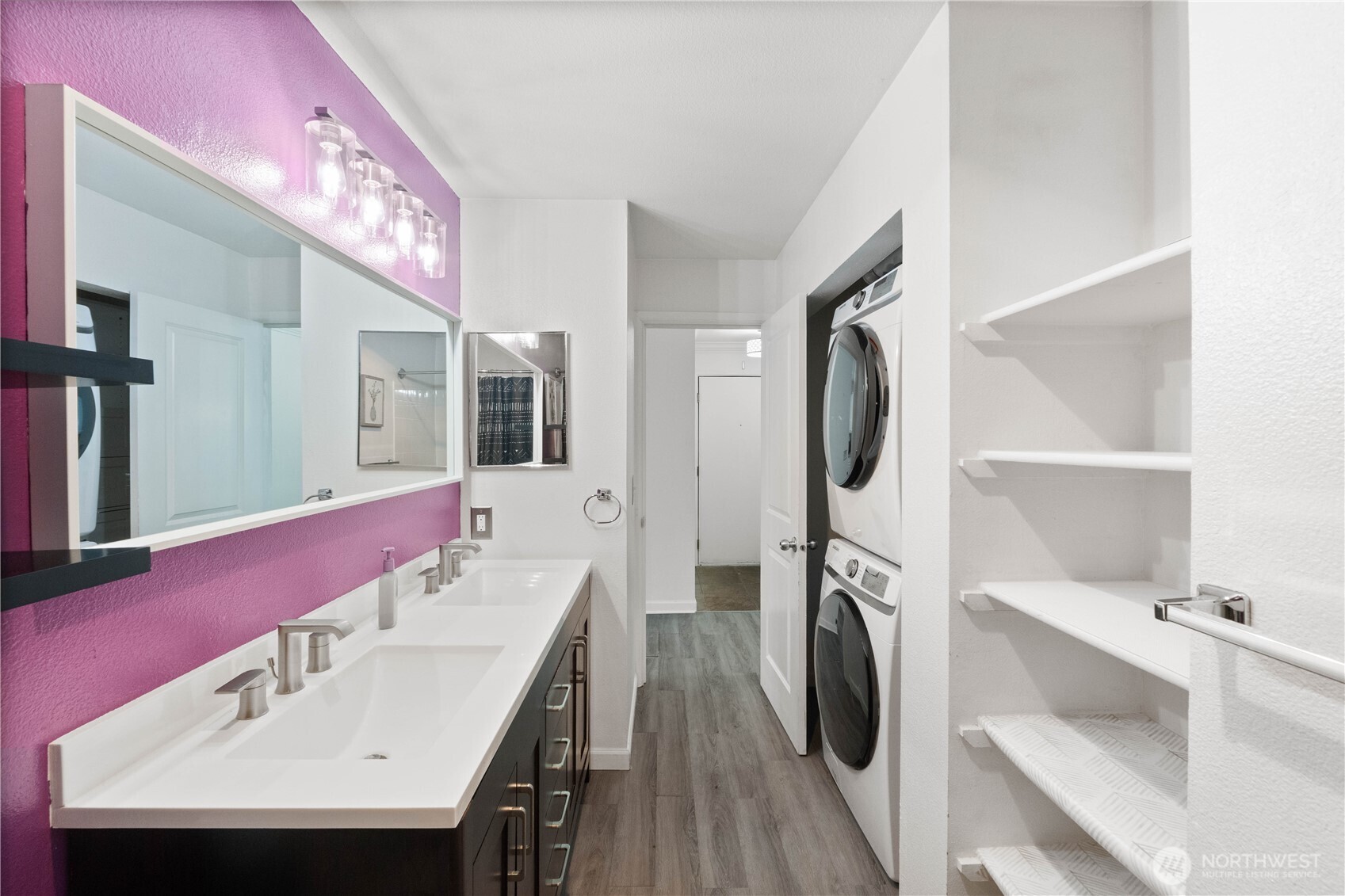 31500 33rd Place Southwest, Unit C203 Federal Way, WA 98023 - Photo 18 of 29 a bathroom with a sink a mirror and a washer