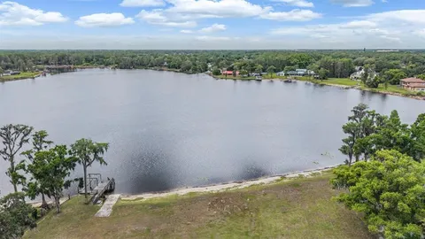 a view of a lake with a city