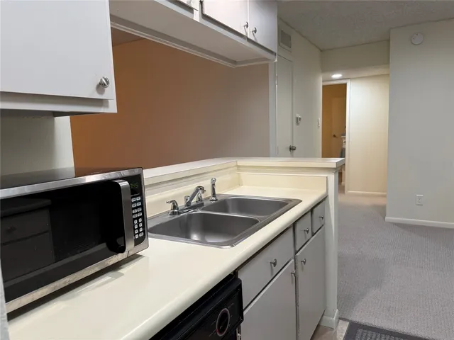a kitchen with a sink and cabinets
