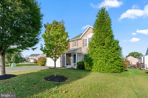 a front view of a house with a yard and a tree