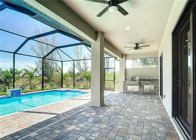 a view of a porch with a backyard
