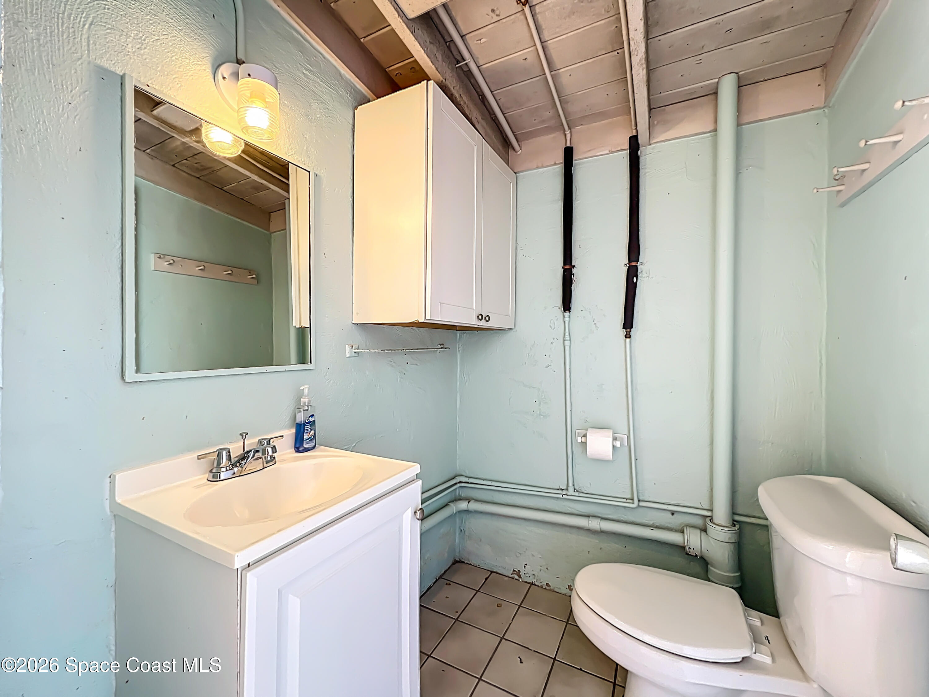 1090 Bianca Drive Northeast Palm Bay, FL 32905 - Photo 20 of 30 a bathroom with a sink a toilet a mirror and shower