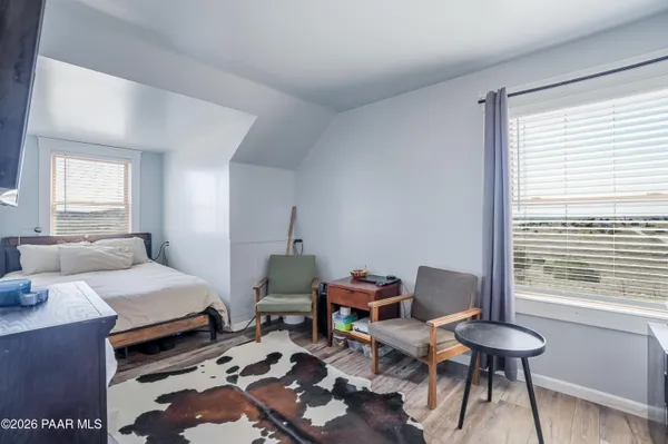 an aerial view of a house with a outdoor space