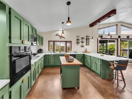 a kitchen with lots of counter top space