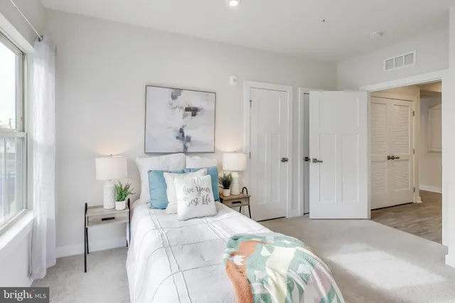 a view of a room with racks on the wall