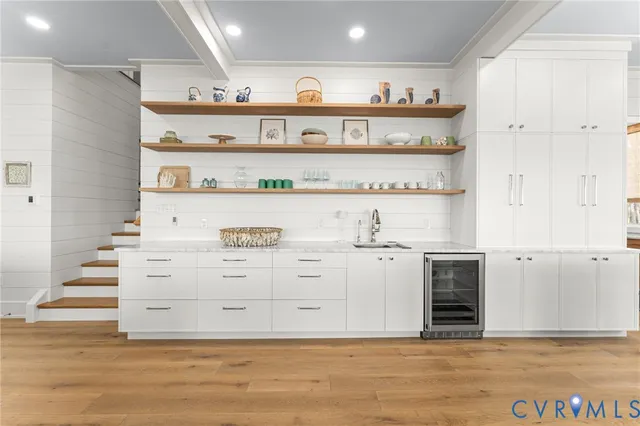 a view of cabinets and window