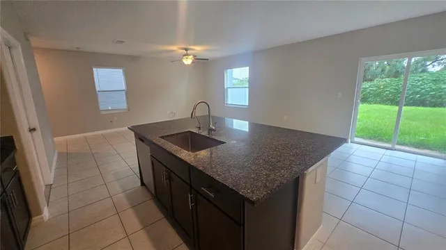 a kitchen with a sink a counter top space and cabinets