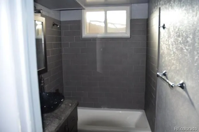 a bathroom with a bathtub