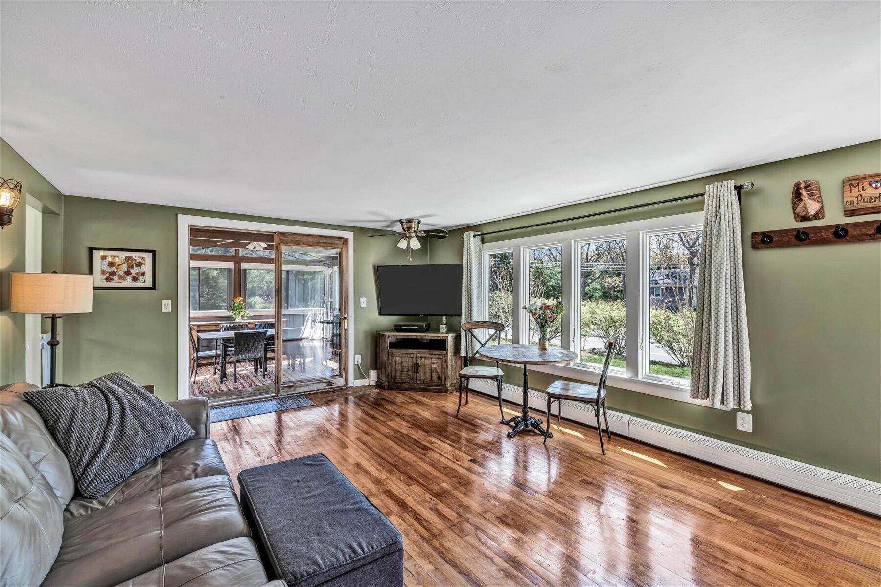 79 Clay Pond Road Monument Beach, MA 02532 - Photo 7 of 46 a living room with furniture and a flat screen tv with wooden floor