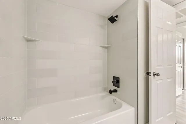 a bathroom with a bathtub