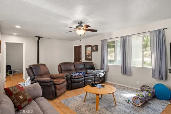 a living room with furniture a rug and a window