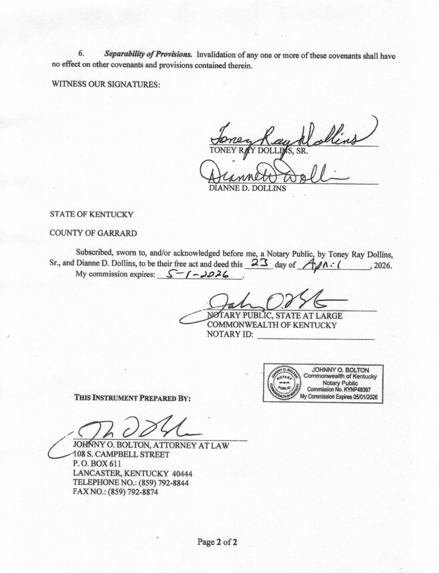 17 B William Whitley Road Stanford, KY 40484 - Photo 3 of 4 Restrictions Page 2