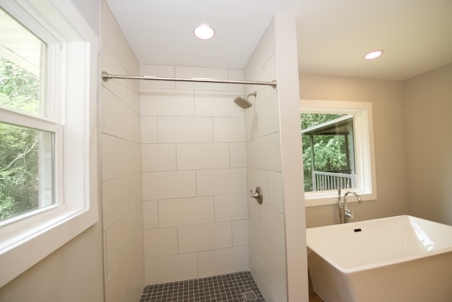 317 Pendleton Road Clemson, SC 29631 - Photo 25 of 36 Luxurious bathing area featuring a modern shower and a freestanding soaking tub.