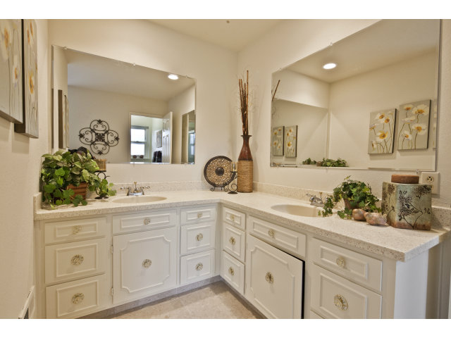 10146 Alpine Drive Cupertino, CA 95014 - Photo 12 of 15 a bathroom with a sink a mirror and a potted plant