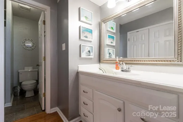 a bathroom with a toilet a sink and mirror