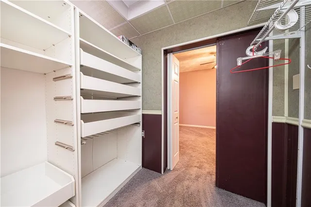 a view of closet area with empty racks