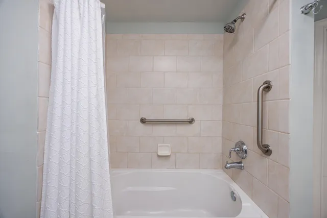 a bathroom with a bathtub