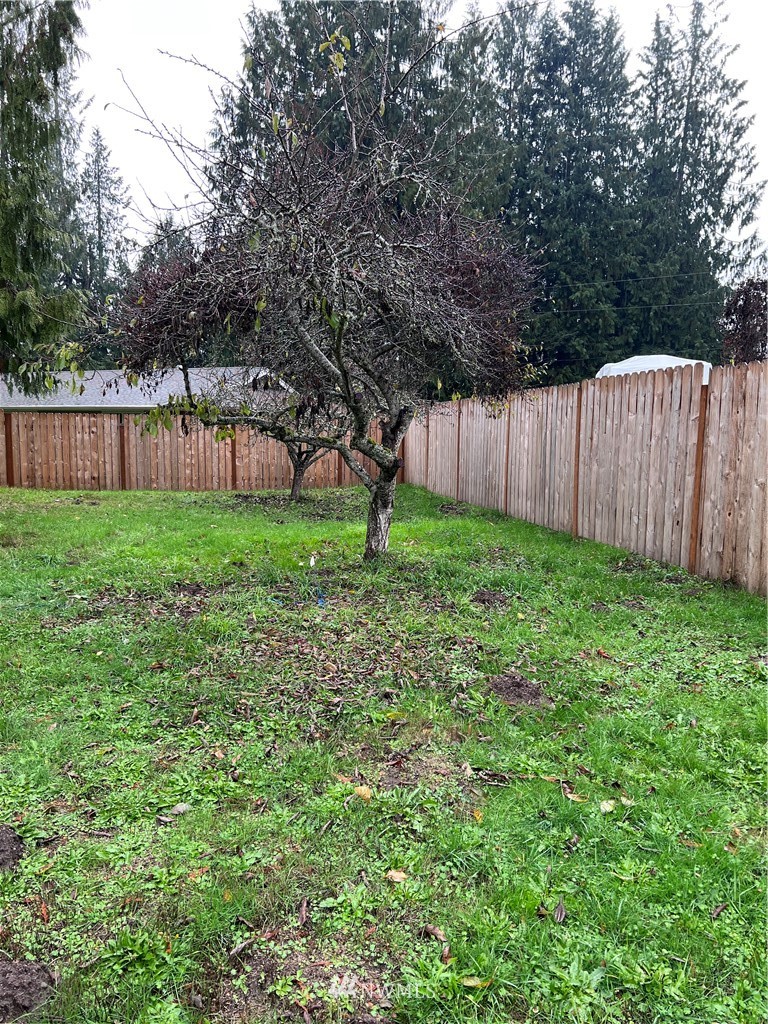 2163 O Brien Road Port Angeles, WA 98362 - Photo 22 of 24 a view of a yard with large trees and wooden fence