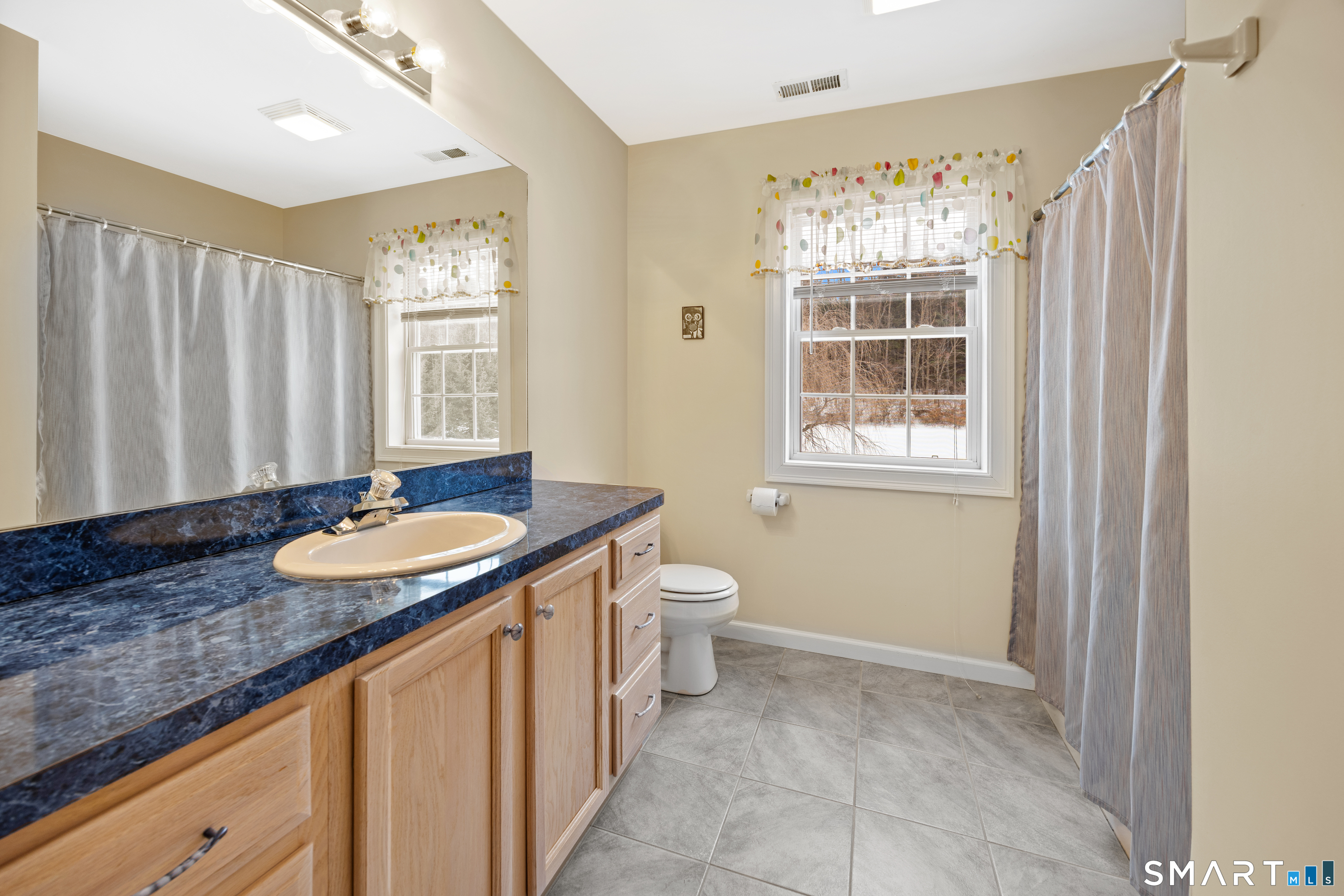 11 Nature Trail Hamden, CT 06518 - Photo 19 of 28 a bathroom with a granite countertop sink and a mirror