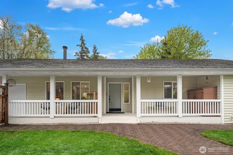 a view of a deck with a garden