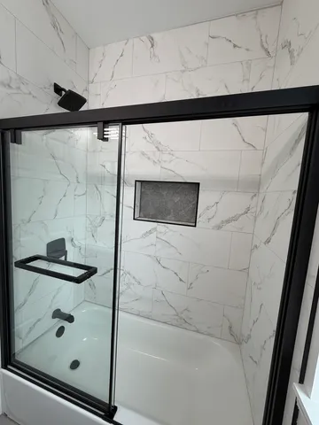 a bathroom with a shower
