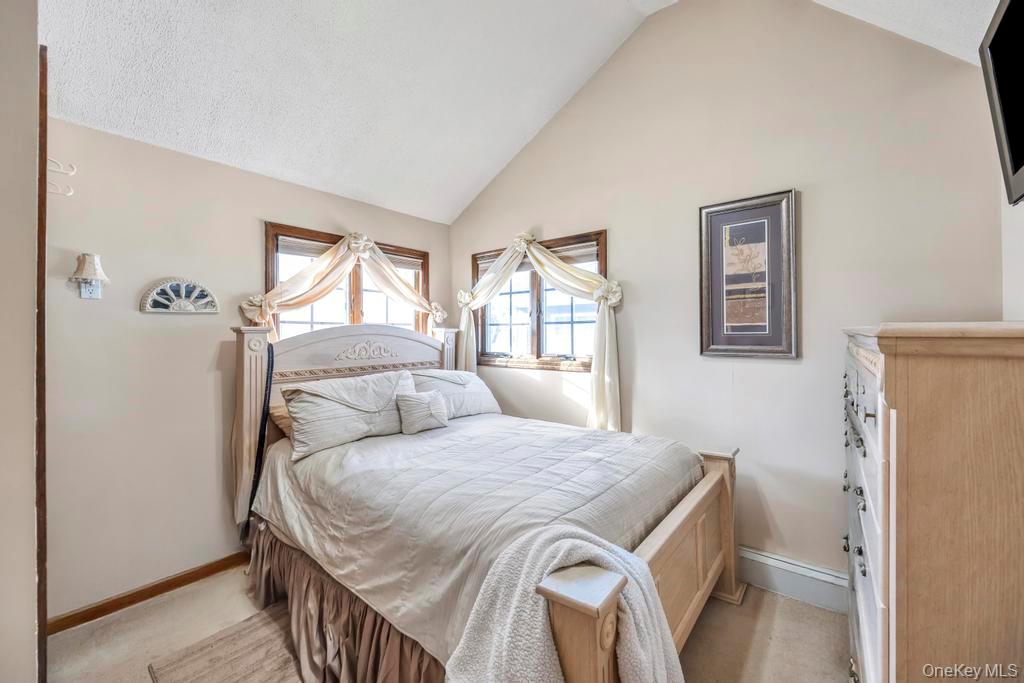 60 Essex Road Bethpage, NY 11714 - Photo 11 of 21 Bedroom featuring vaulted ceiling and light colored carpet