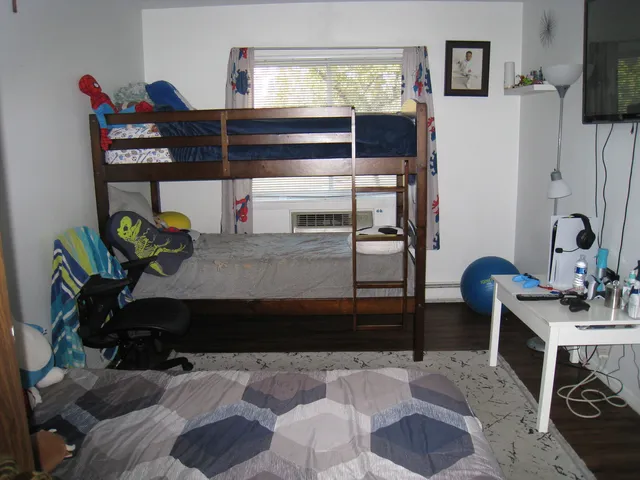 a bedroom with a bed a couch and dresser