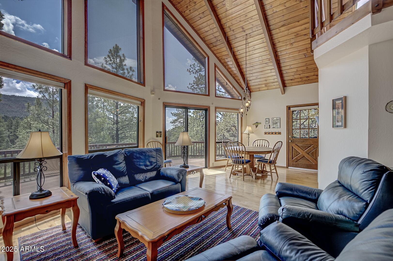 5838 Arroyo Way Pine, AZ 85544 - Photo 7 of 53 a living room with furniture a flat screen tv and a large window