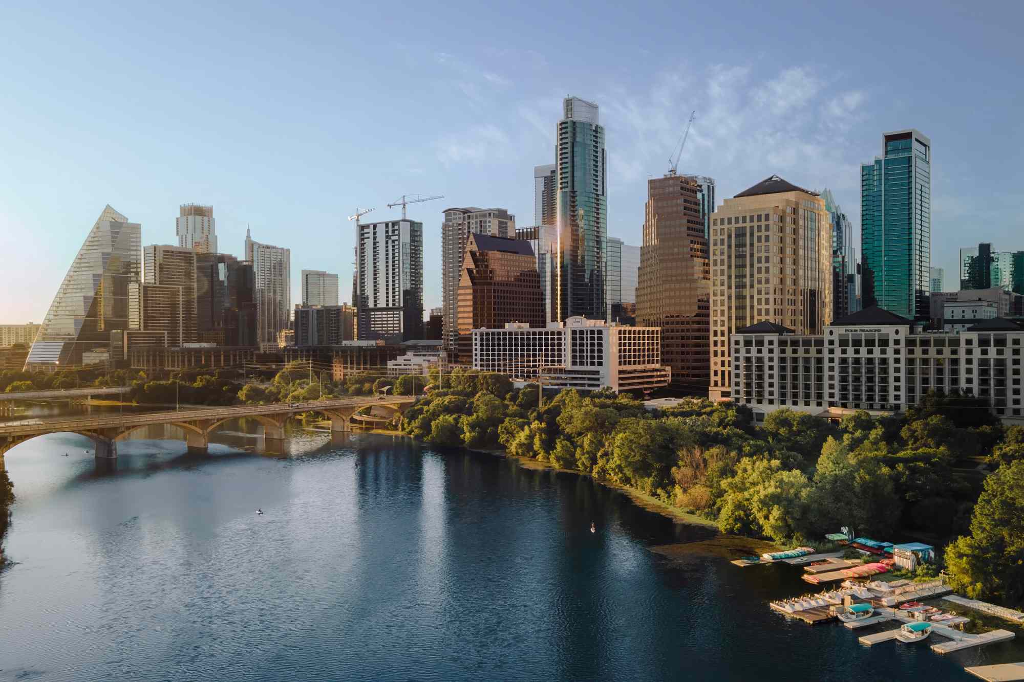 2413 Leon Street, Unit 108 Austin, TX 78705 - Photo 21 of 22 Skyline view with a nearby body of water and a notable bridge
