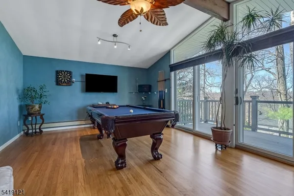 a living room with a large window