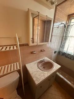 a bathroom with a sink a toilet and a mirror