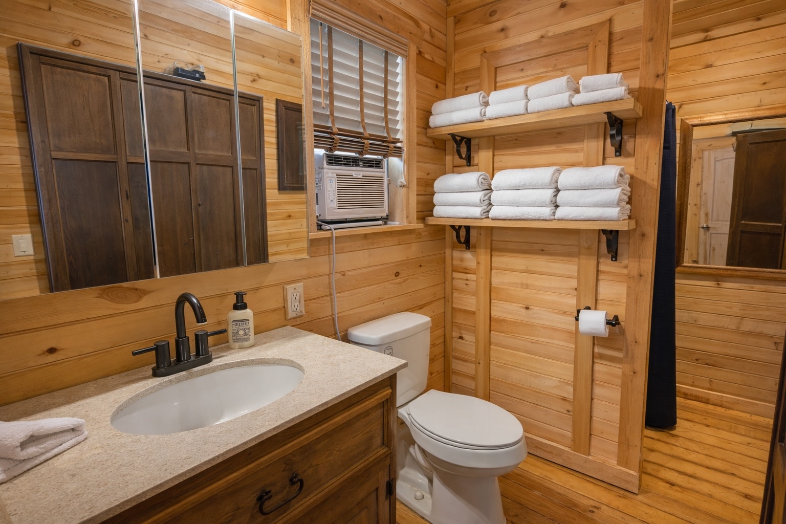 6980 Doss-Spring Creek Road Fredericksburg, TX 78624 - Photo 7 of 20 Bathroom with walk in shower in Main Cabin. Virtually staged.