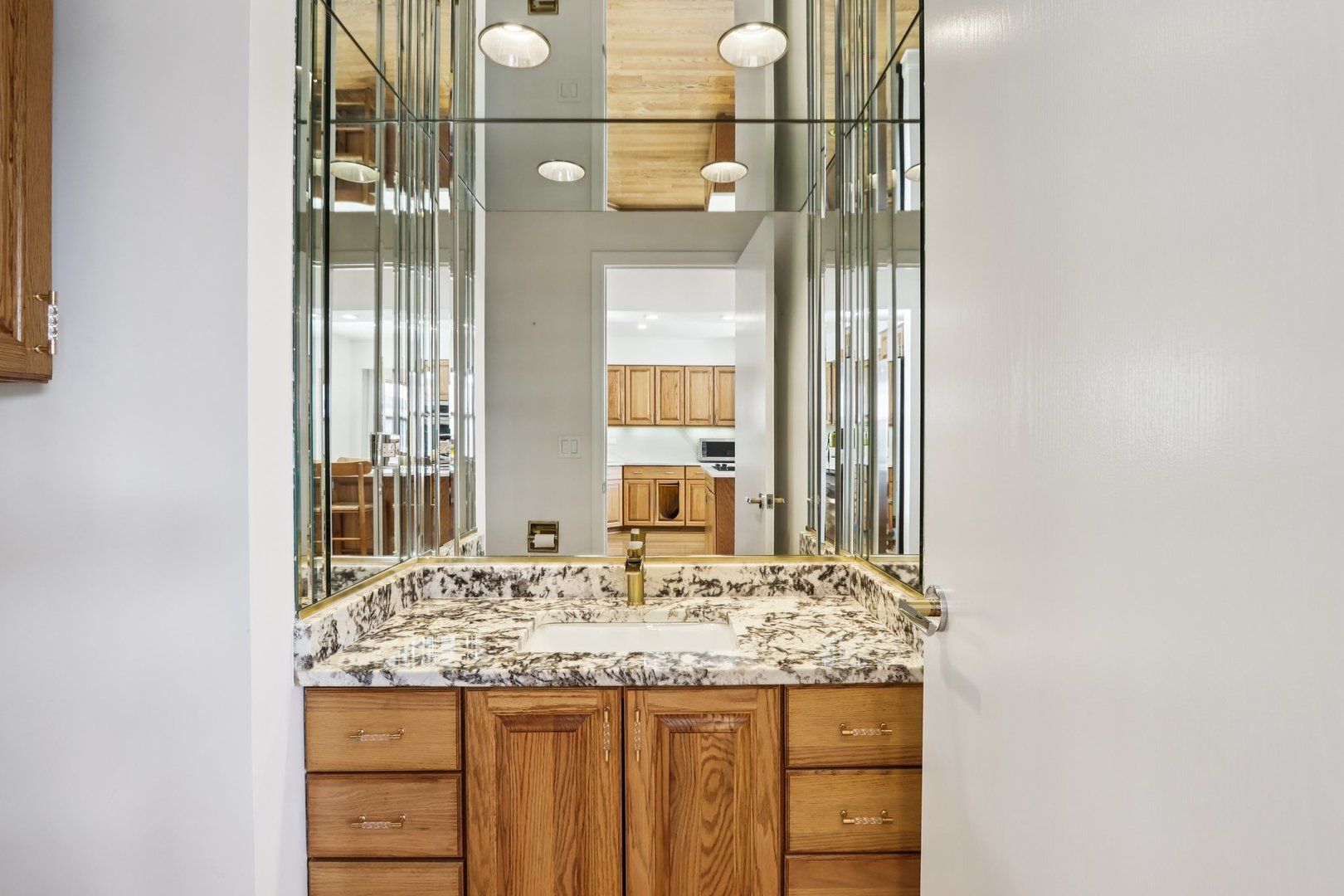 2019 East Avon Lane Arlington Heights, IL 60004 - Photo 27 of 58 a bathroom with a granite countertop sink and a mirror