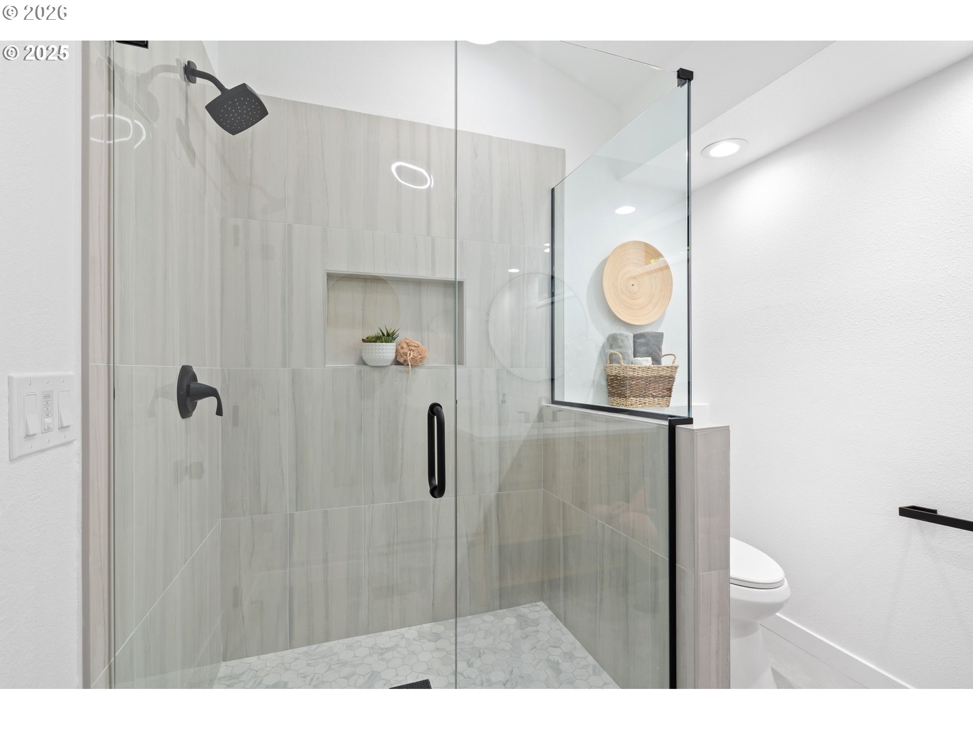 2 Falstaff Lake Oswego, OR 97035 - Photo 4 of 39 a bathroom with a shower a sink and mirror