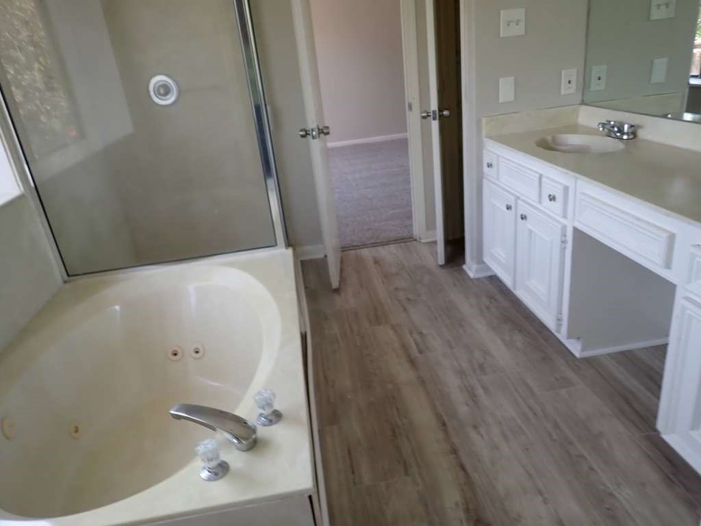 5407 Victoria Drive Rosharon, TX 77583 - Photo 11 of 23 a bathroom with a sink and a large mirror