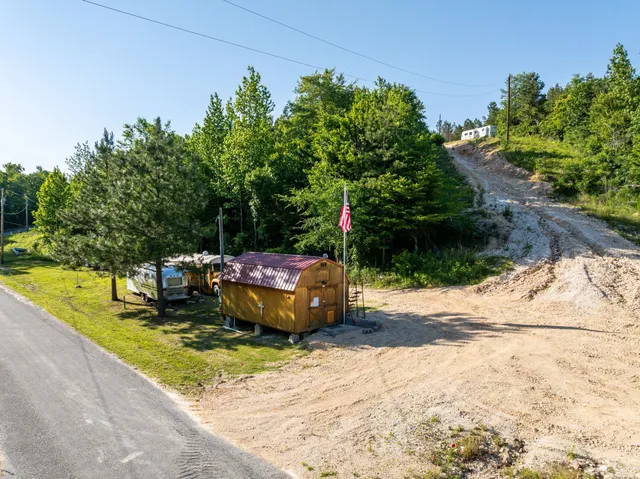 a view of a road with a trees