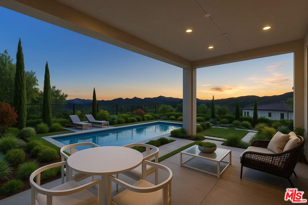20668 Hummingbird Court Porter Ranch, CA 91326 - Photo 21 of 70 a view of a chairs and table in patio with a lake view