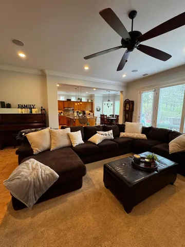 a view of a hallway with seating area
