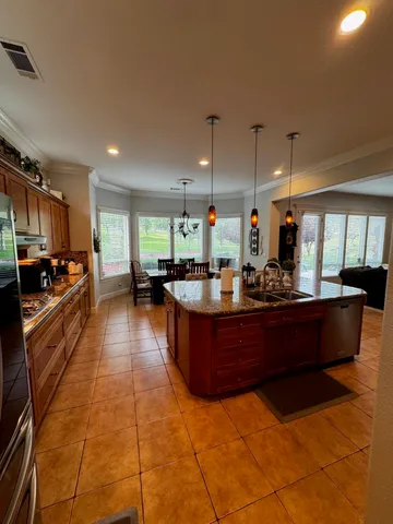 a room with wooden cabinets