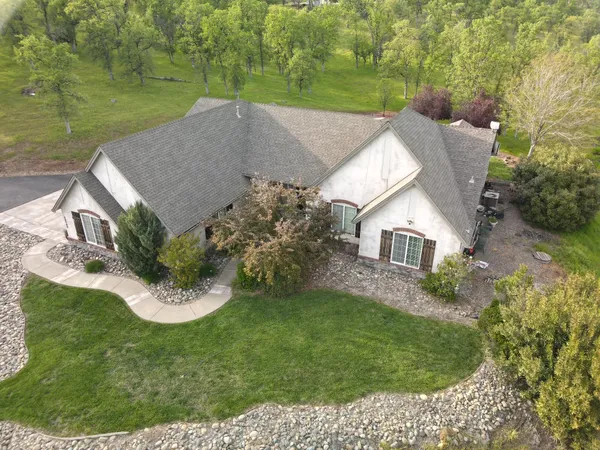 an aerial view of a house