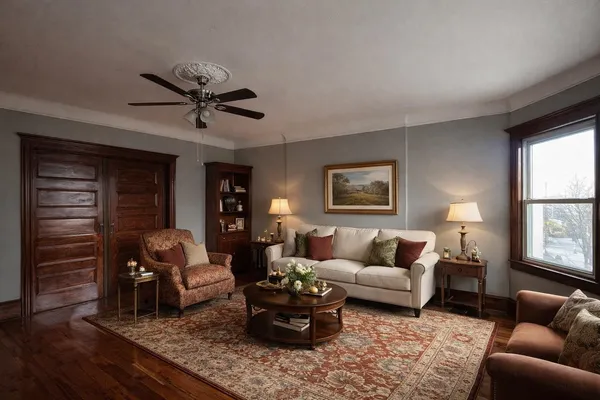 a living room with furniture and a window