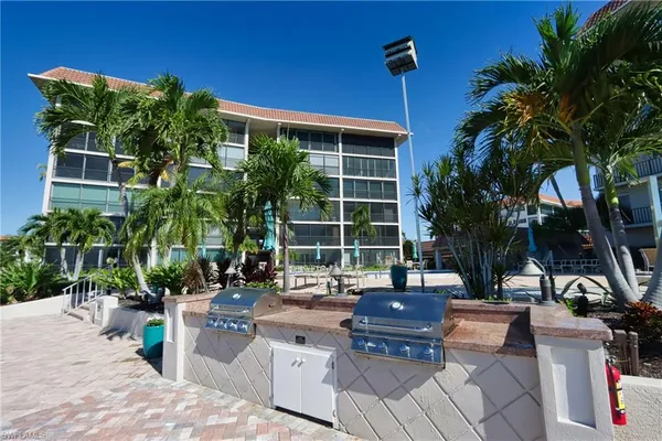 a building outdoor space with patio furniture