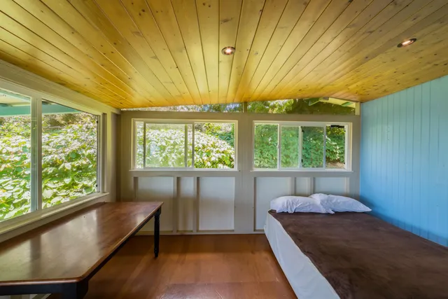 a living room with a large window