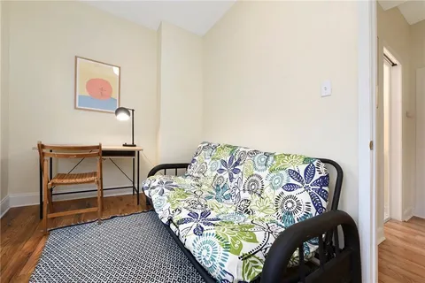 a front view of a bedroom