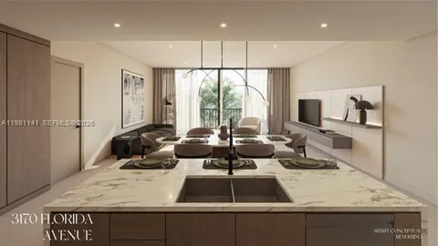 a view of a living room and kitchen