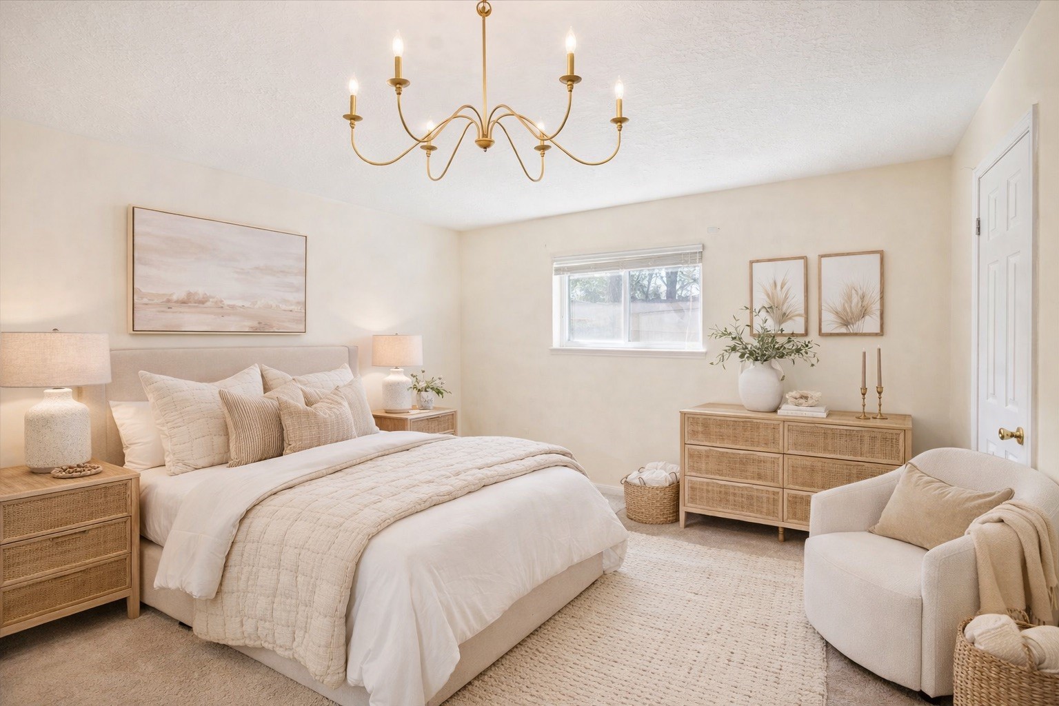 22831 Earlmist Drive Spring, TX 77373 - Photo 9 of 25 a spacious bedroom with a bed a chandelier and mirror on the dresser