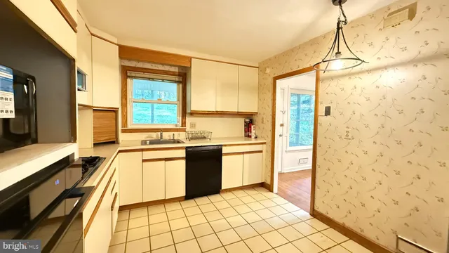 a kitchen with a sink and a refrigerator