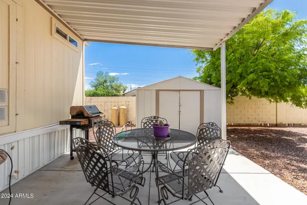 a table and chairs in patio